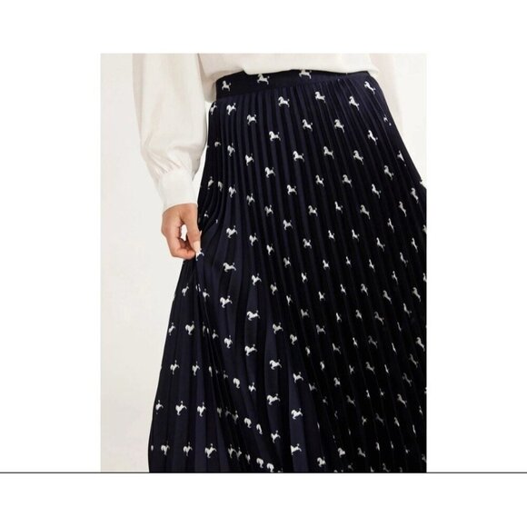 Equestrian Blue Pleated Horse Novelty Print Skirt Midi Size M Preppy Lightweight - Picture 3 of 12